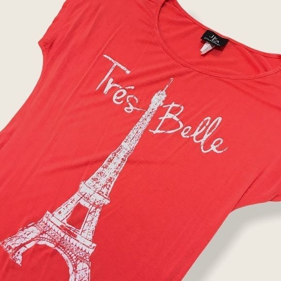 JK LA California Tres Belle Eiffel Tower Rhinestone Graphic Tee - Picture 2 of 6